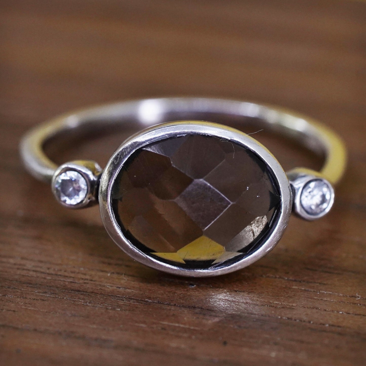 Size 7, vintage handmade statement ring, Sterling Silver smoky topaz Ring