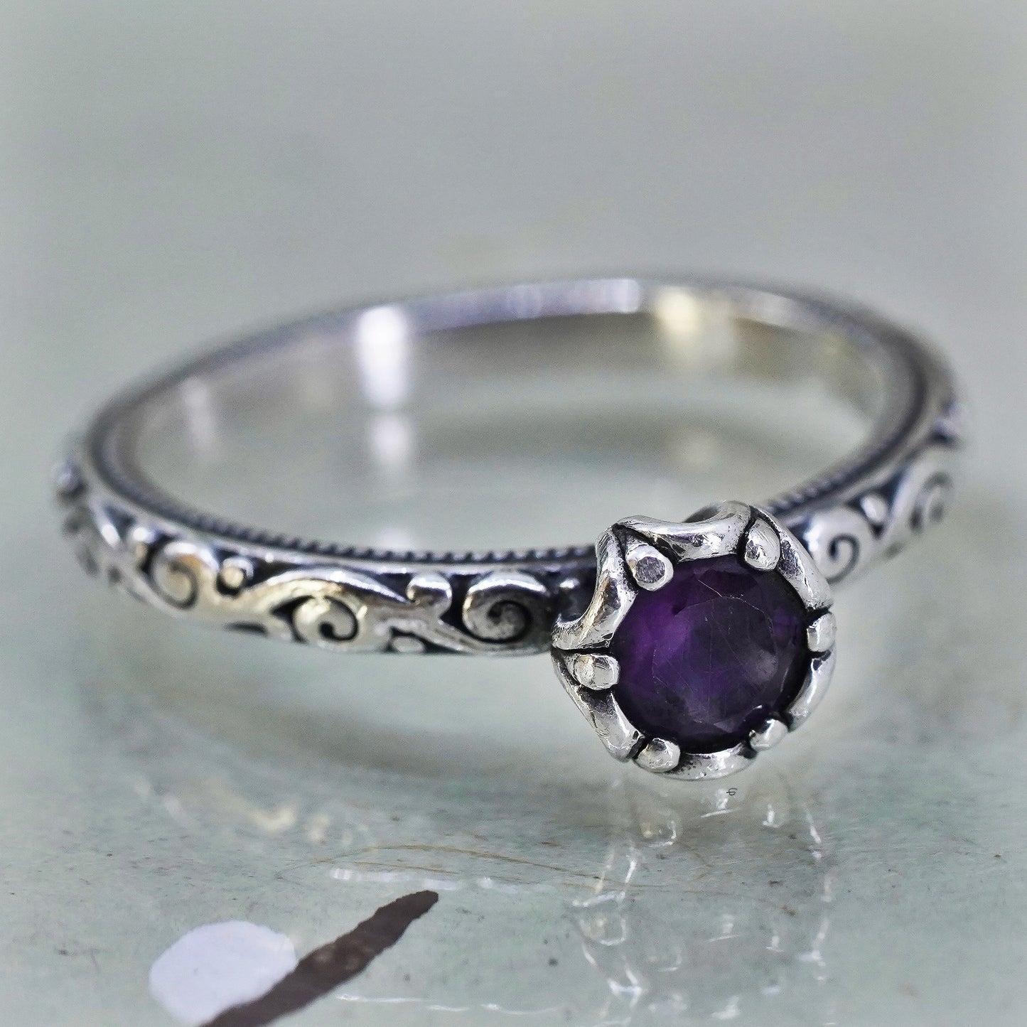 Size 9.25, James Avery sterling silver ring, 925 stackable band with amethyst