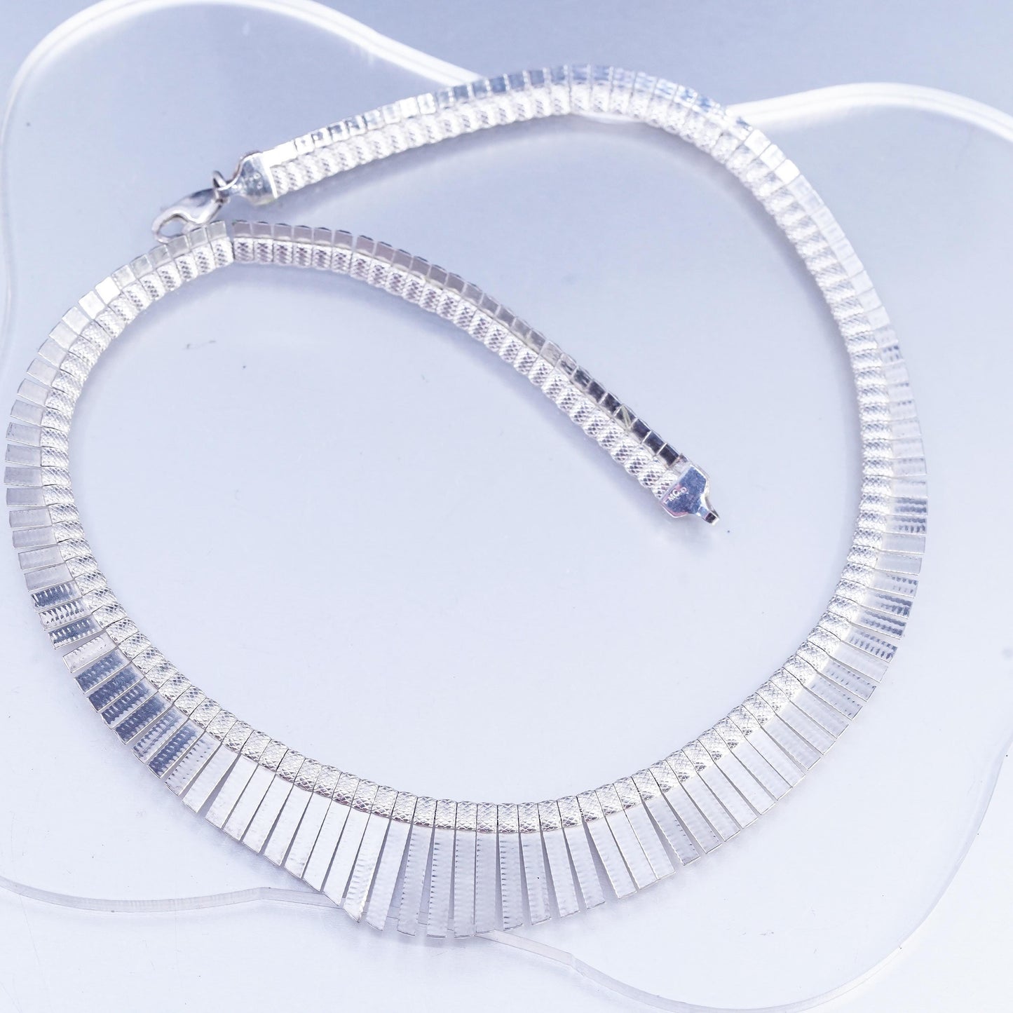 16", Italian Sterling 925 Silver Graduated Cleopatra Fringe Collar Necklace