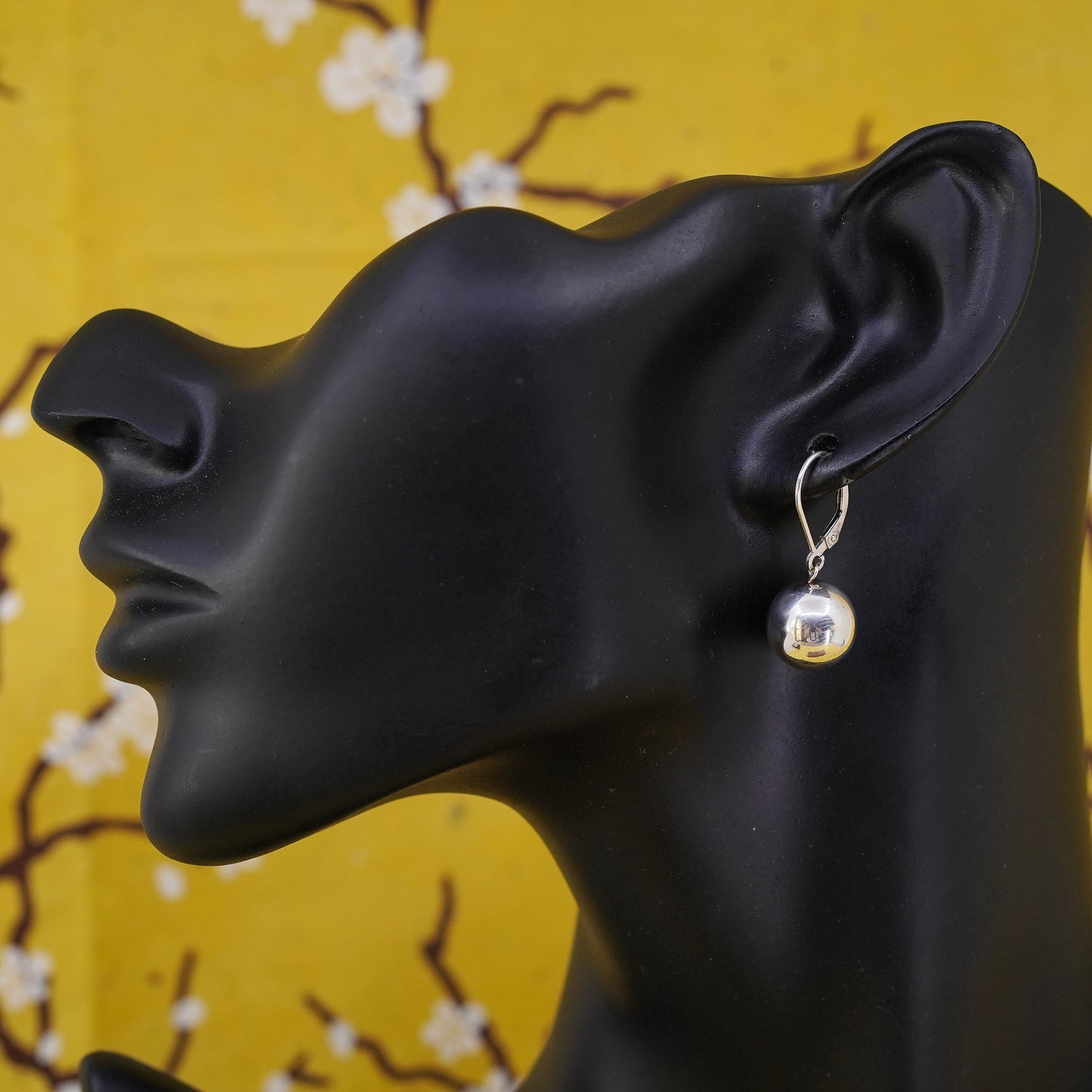 12mm, Vintage Sterling silver handmade earrings, 925 beads drops