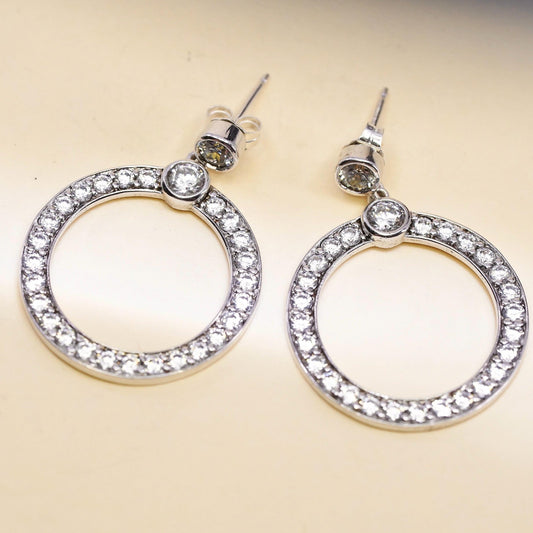 Vintage Sterling 925 silver handmade earrings, circle cluster Cz dangles