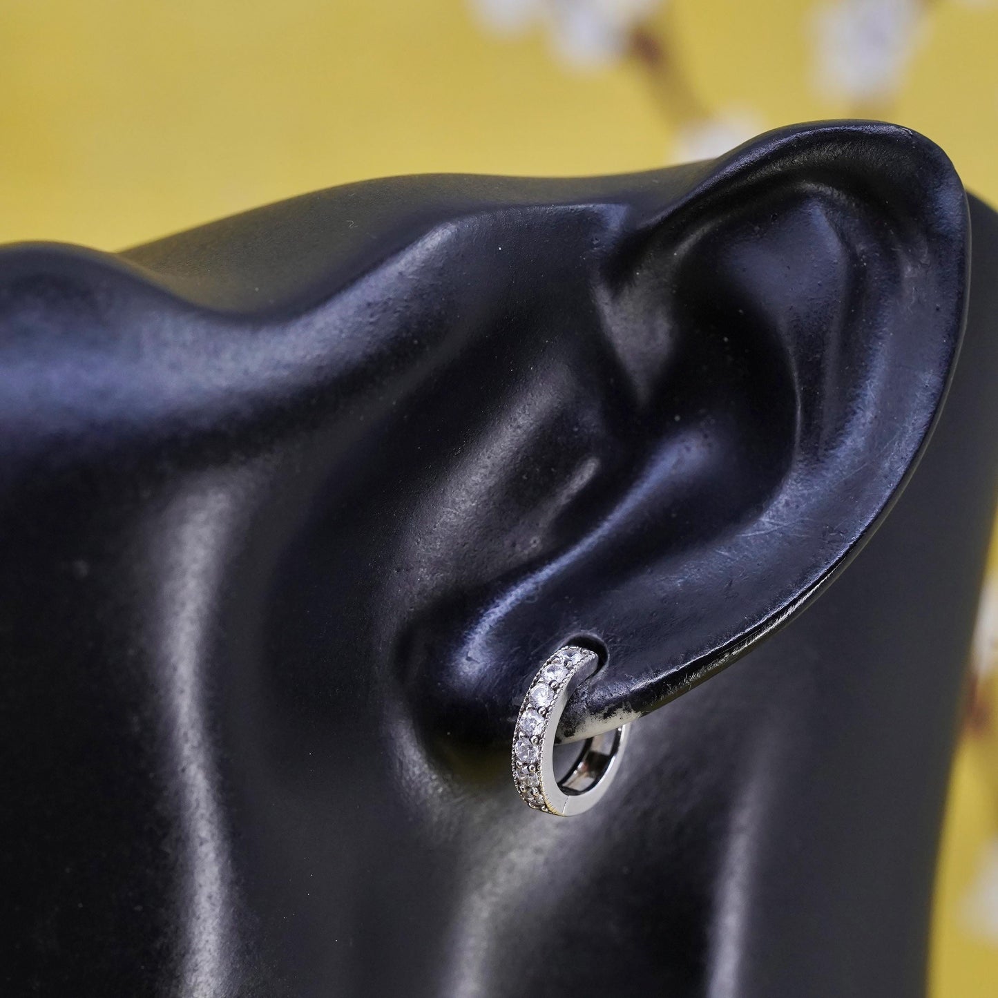 0.5", vintage Sterling silver handmade earrings, 925 hoops with Cz