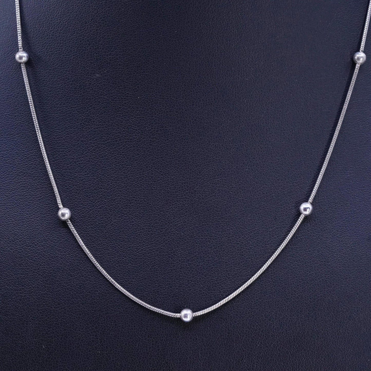 18", vintage Italian Sterling silver necklace, 925 snake chain with 3mm beads