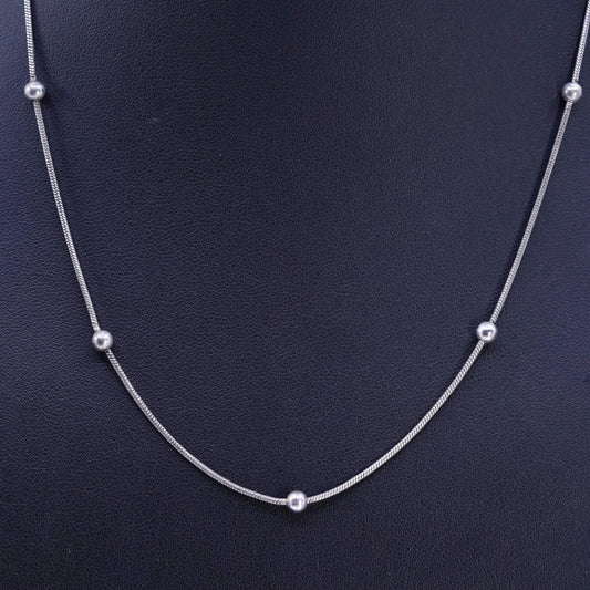 18", vintage Italian Sterling silver necklace, 925 snake chain with 3mm beads