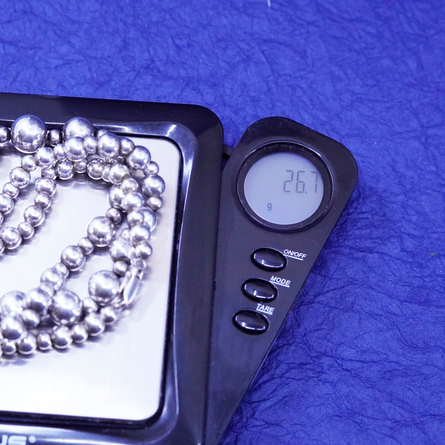 18”, vintage Sterling silver handmade necklace, 925 graduated beaded chain