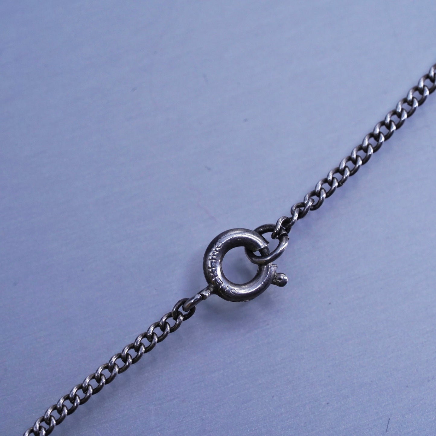 18”, VTG Sterling 925 silver curb chain necklace with turquoise cross pendant