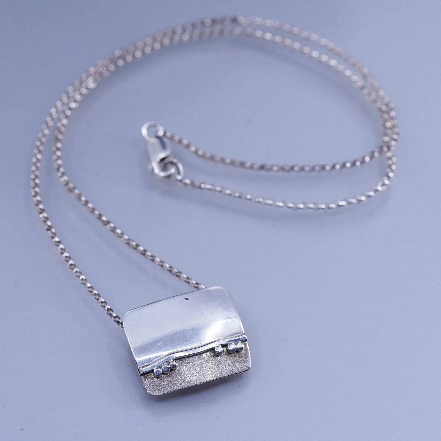 16”, southwestern Sterling 925 silver bead necklace two tone landscape pendant