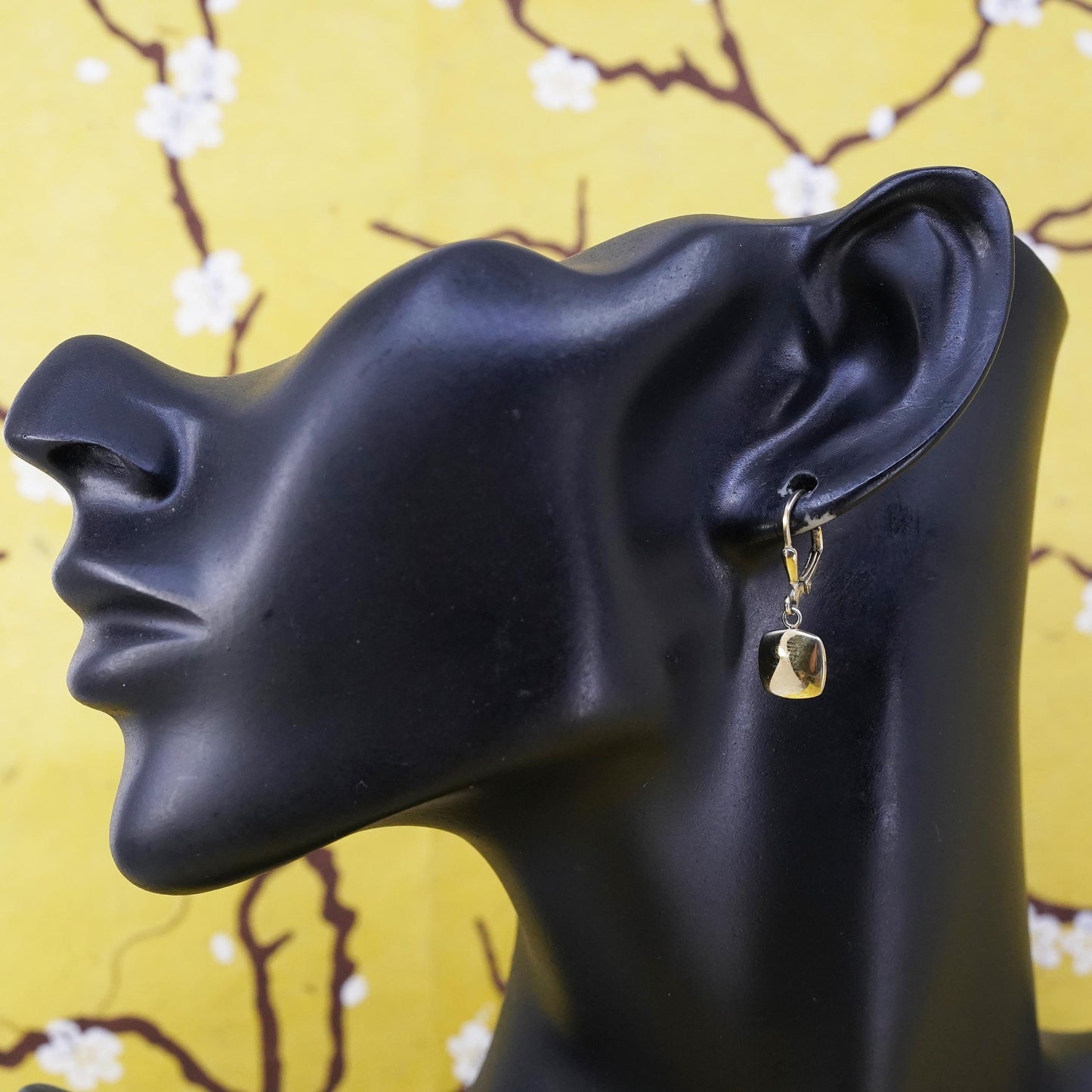 Vinatge vermeil gold over Sterling 925 Silver square dangle Earrings lever back