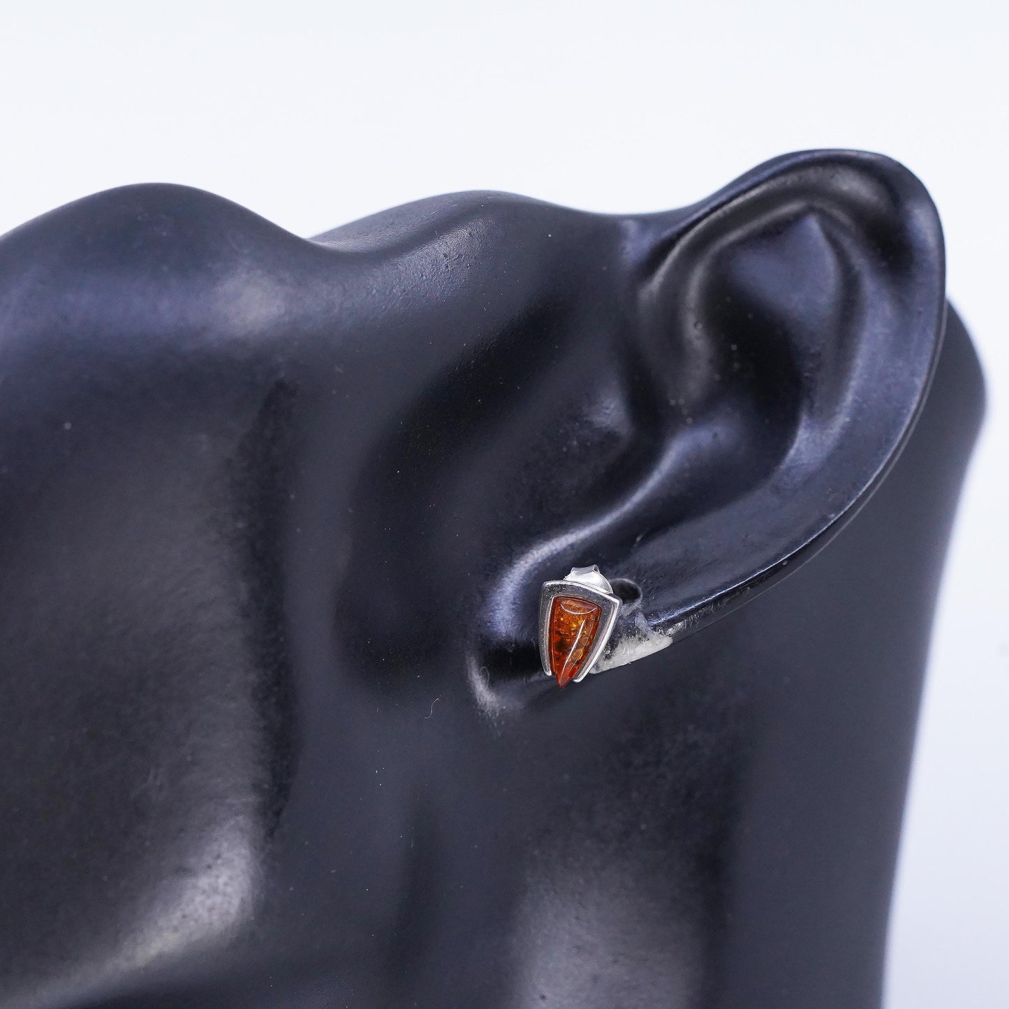 Vintage Sterling 925 silver handmade earrings, amber studs