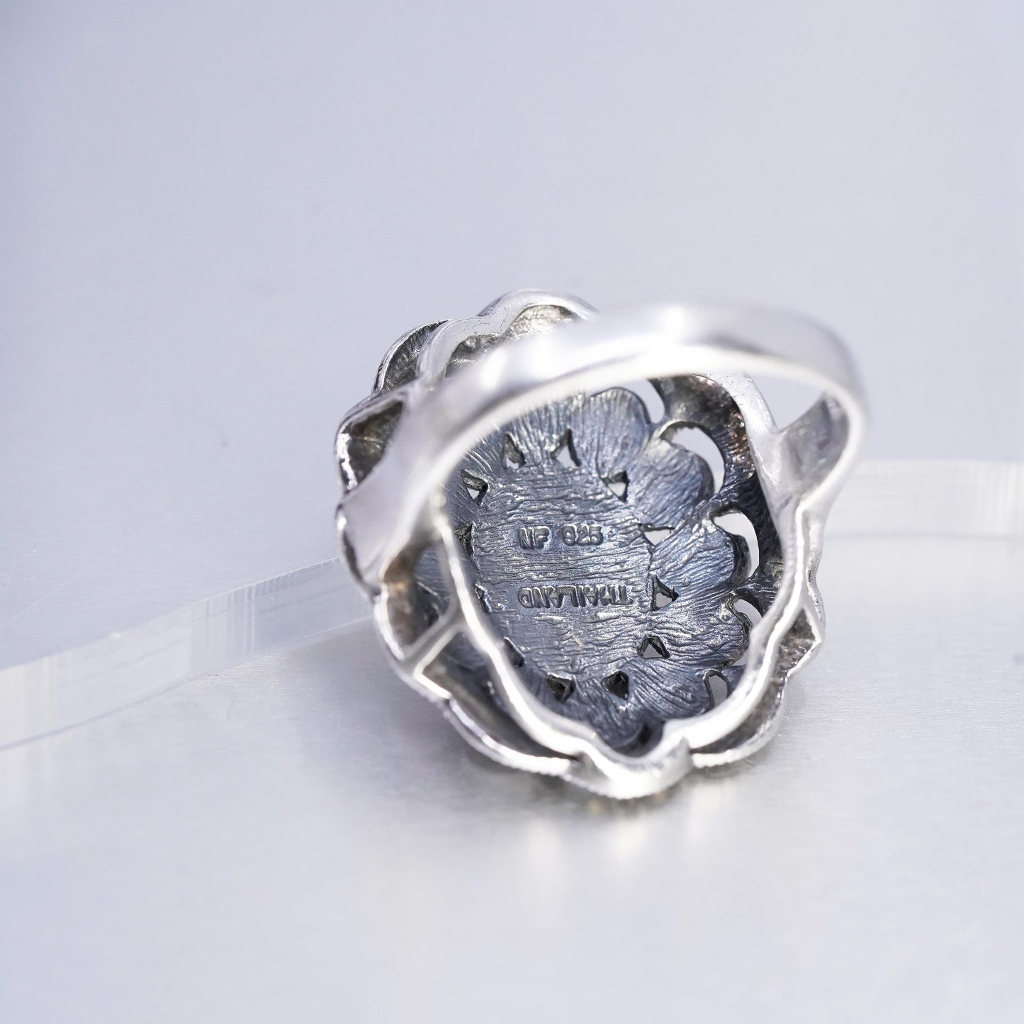 Size 10.5 southwestern Sterling 925 silver ring filigree band cluster marcasite
