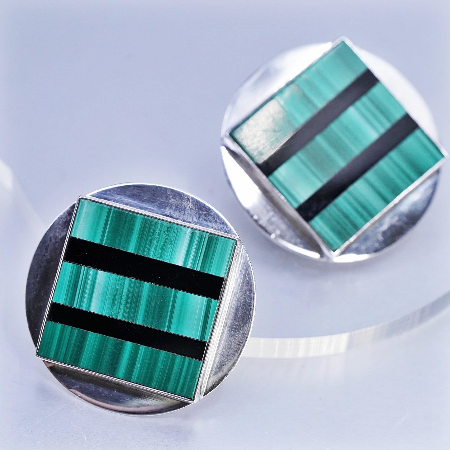 GFMW Great Falls Metal Works 925 Sterling Silver malachite onyx studs Earrings
