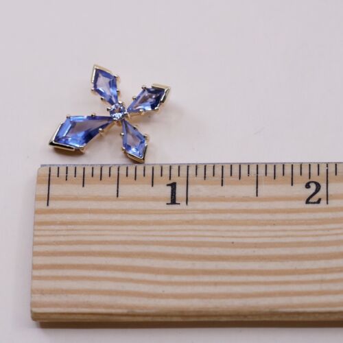 Vermeil gold over Sterling silver handmade pendant, 925 cross w/ Blue Cz