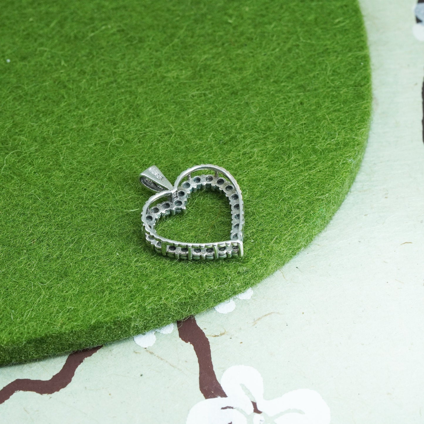 vintage Sterling silver Pendant, 925 heart with real diamond
