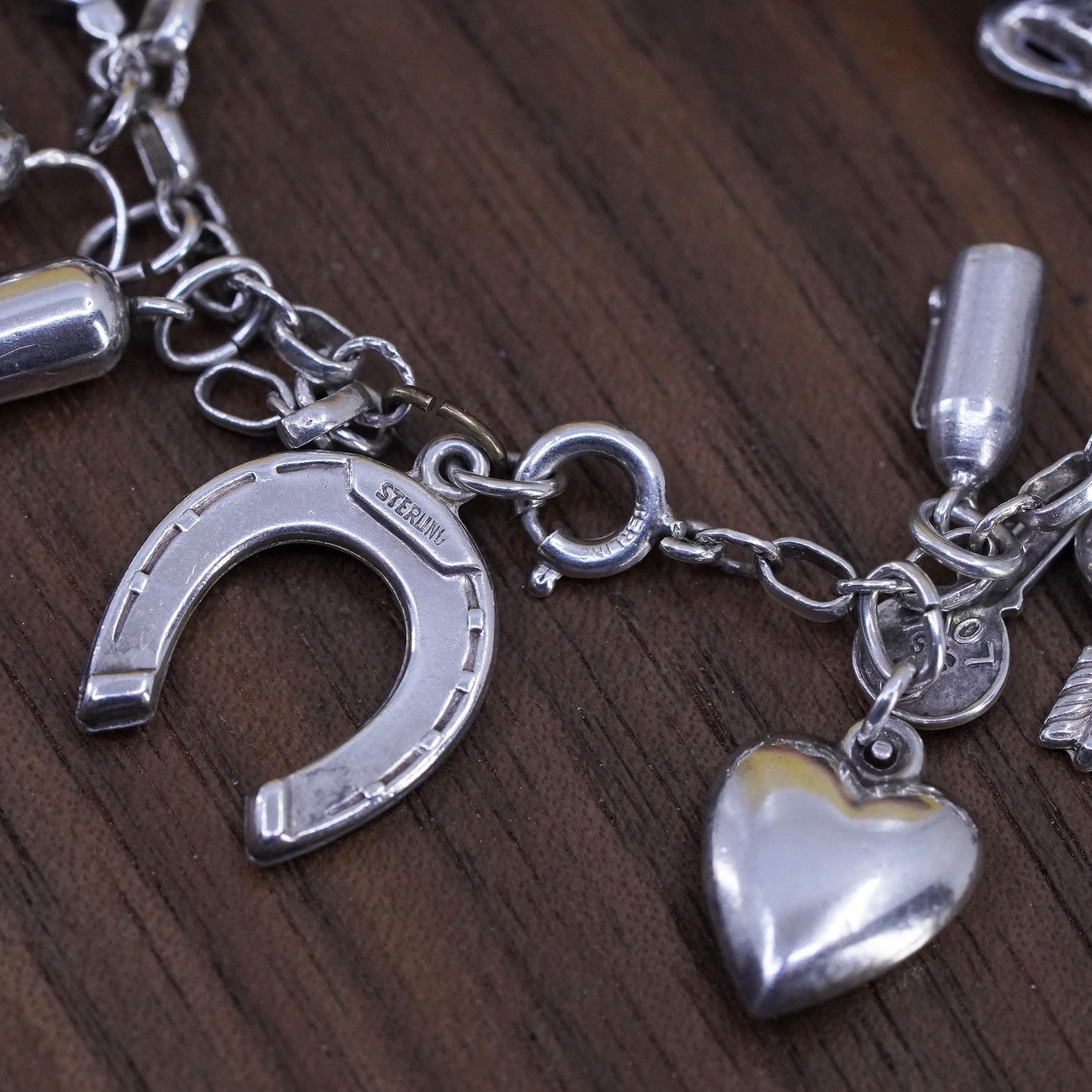 6.5”, Sterling silver horse riding lover bracelet, 925 silver chain 20 charms