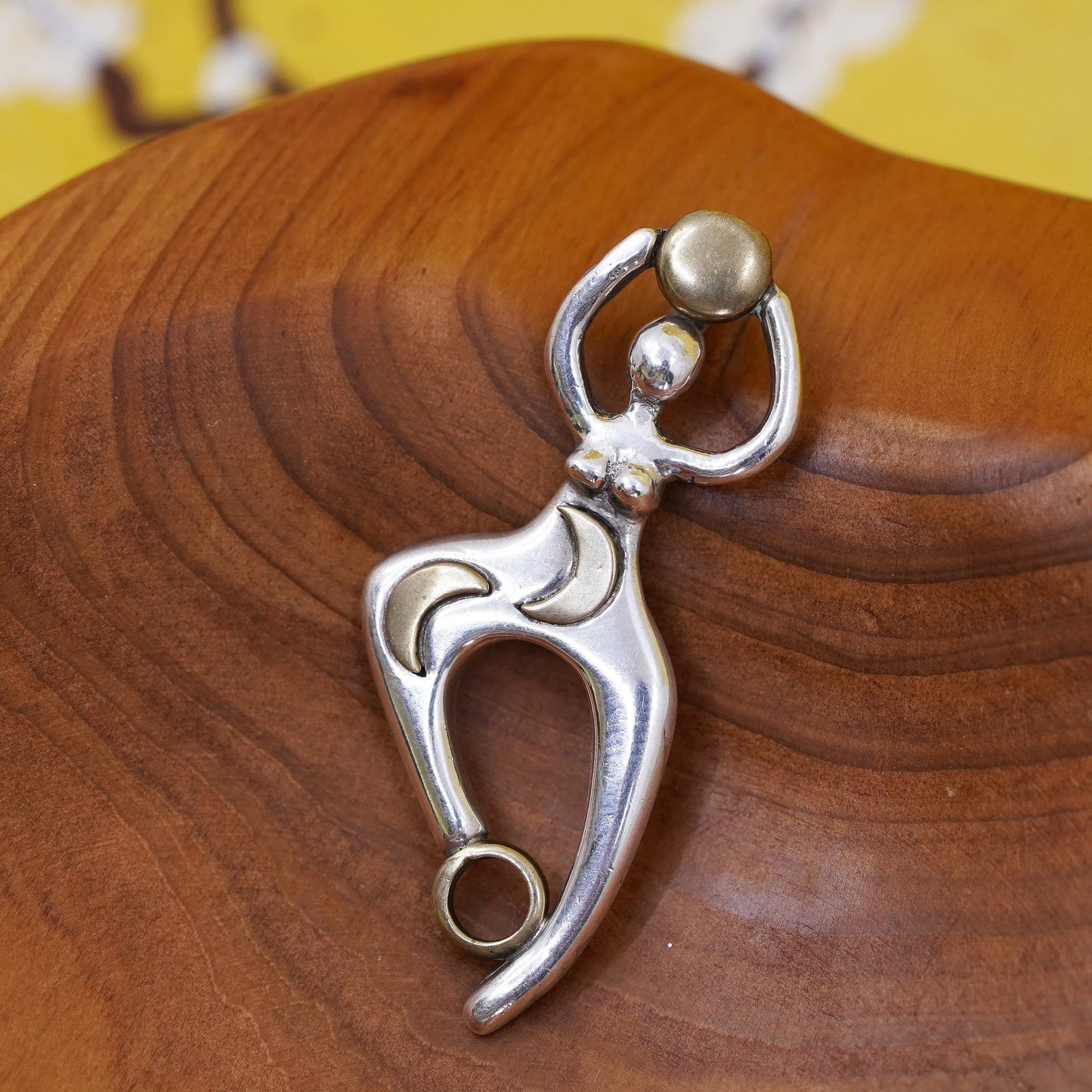 Vintage two tone sterling 925 silver handmade fertility goddess