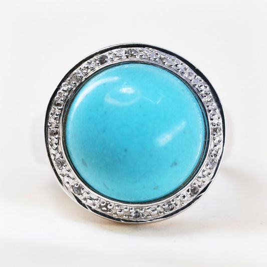 Size 7.25, Vintage sterling silver ring, statement 925 ring dome turquoise