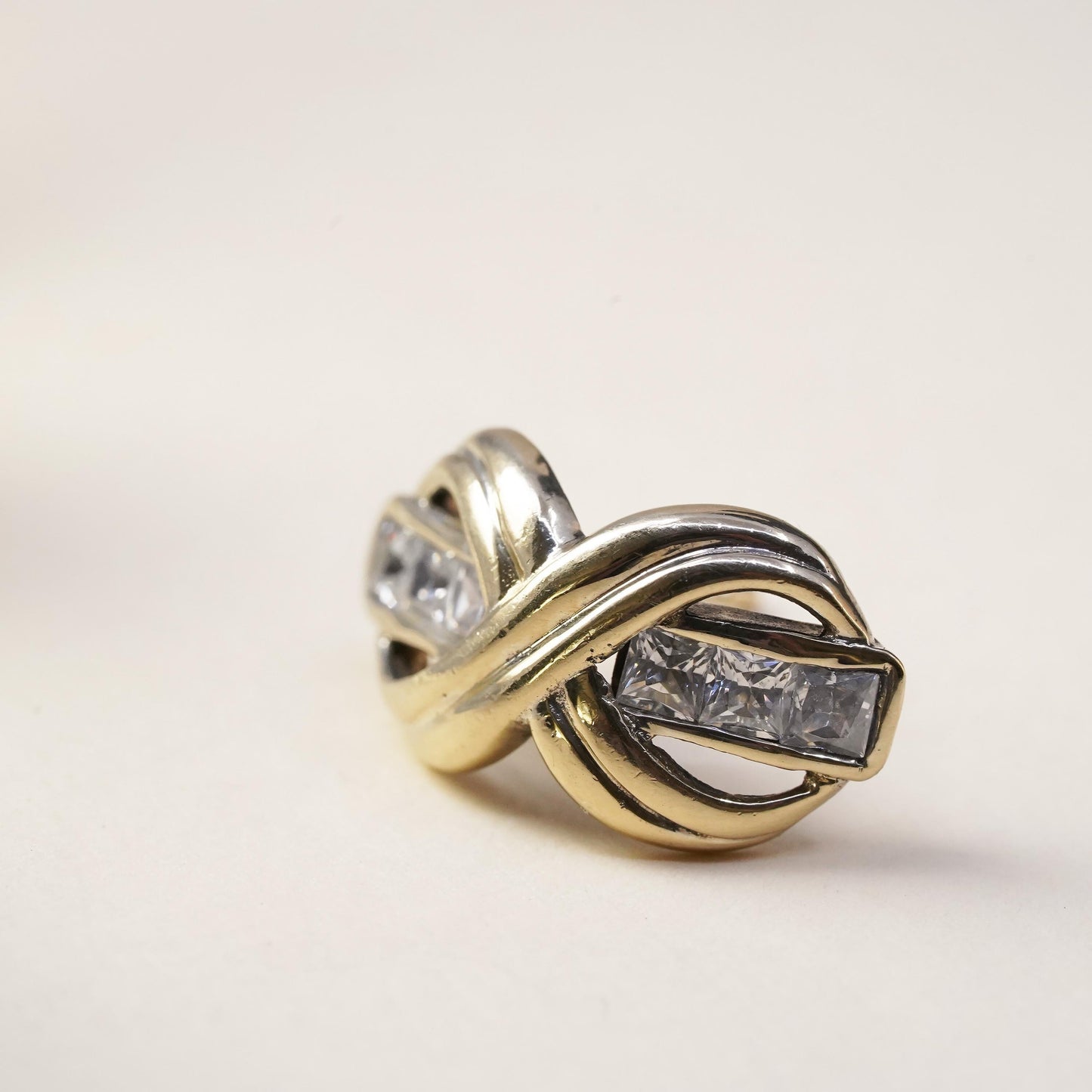 Vintage vermeil gold over Sterling 925 silver stud with cz, single earring