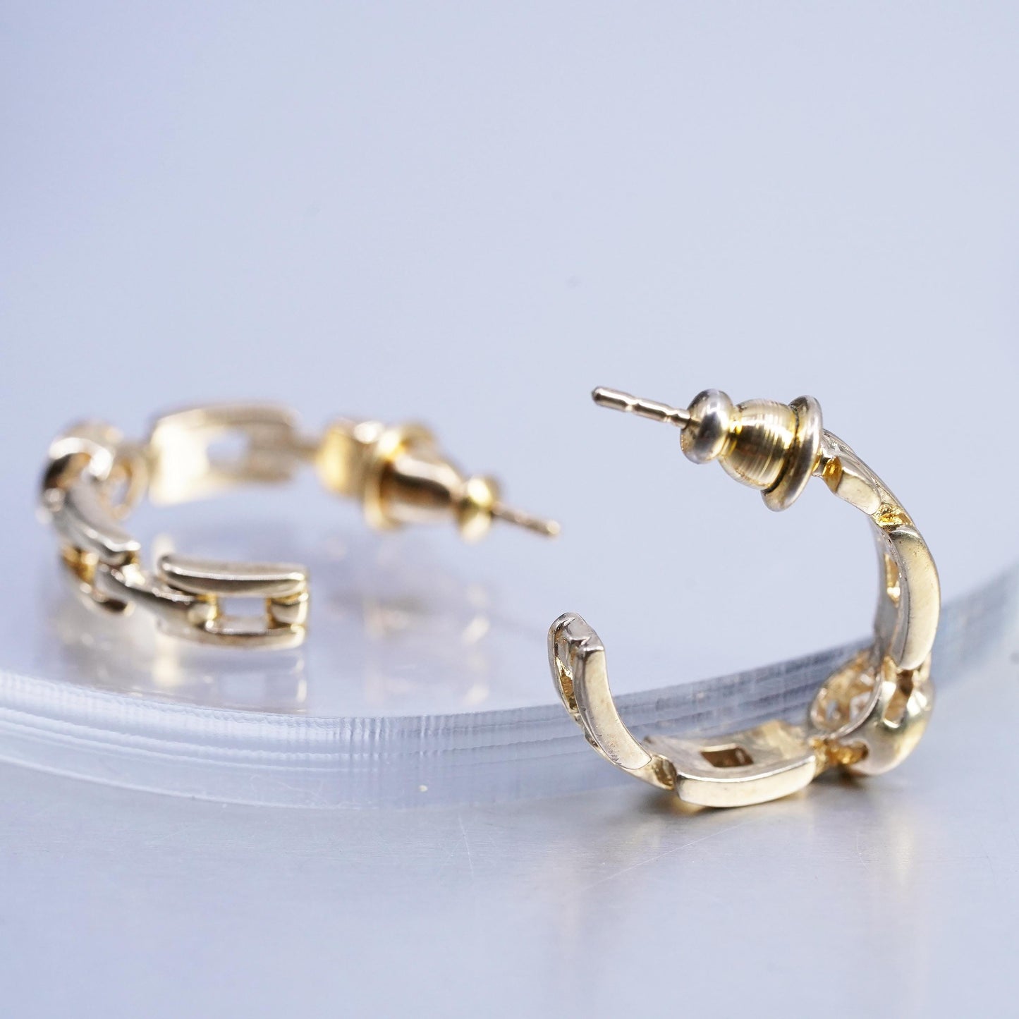 0.75", VTG vermeil gold plated Sterling silver earrings, 925 huggie studs cz