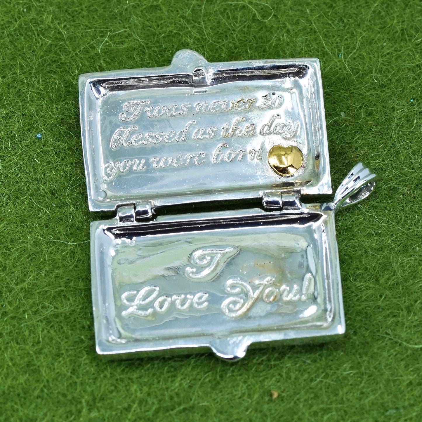 two tone sterling silver heart charm, 925 daughter love letter diamond heart