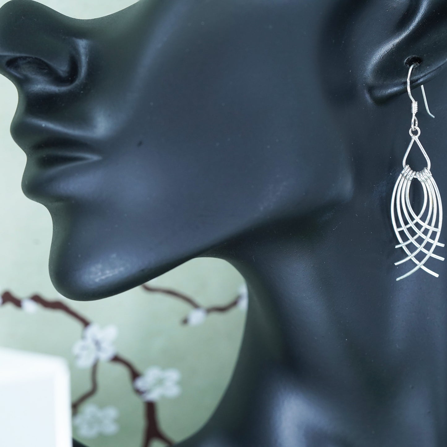 Vintage sterling silver handmade modern earrings, 925 simplified fish