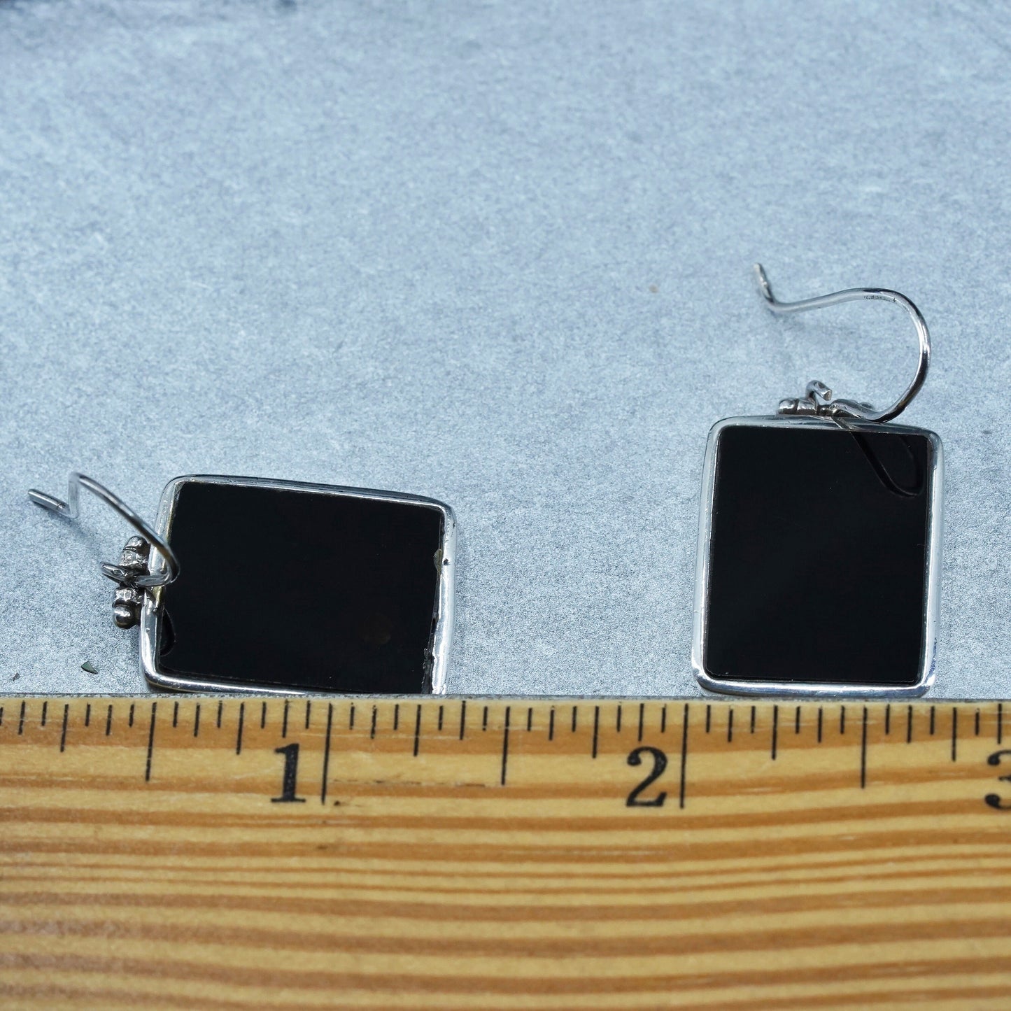 Vintage Sterling 925 silver handmade earrings with rectangular black onyx