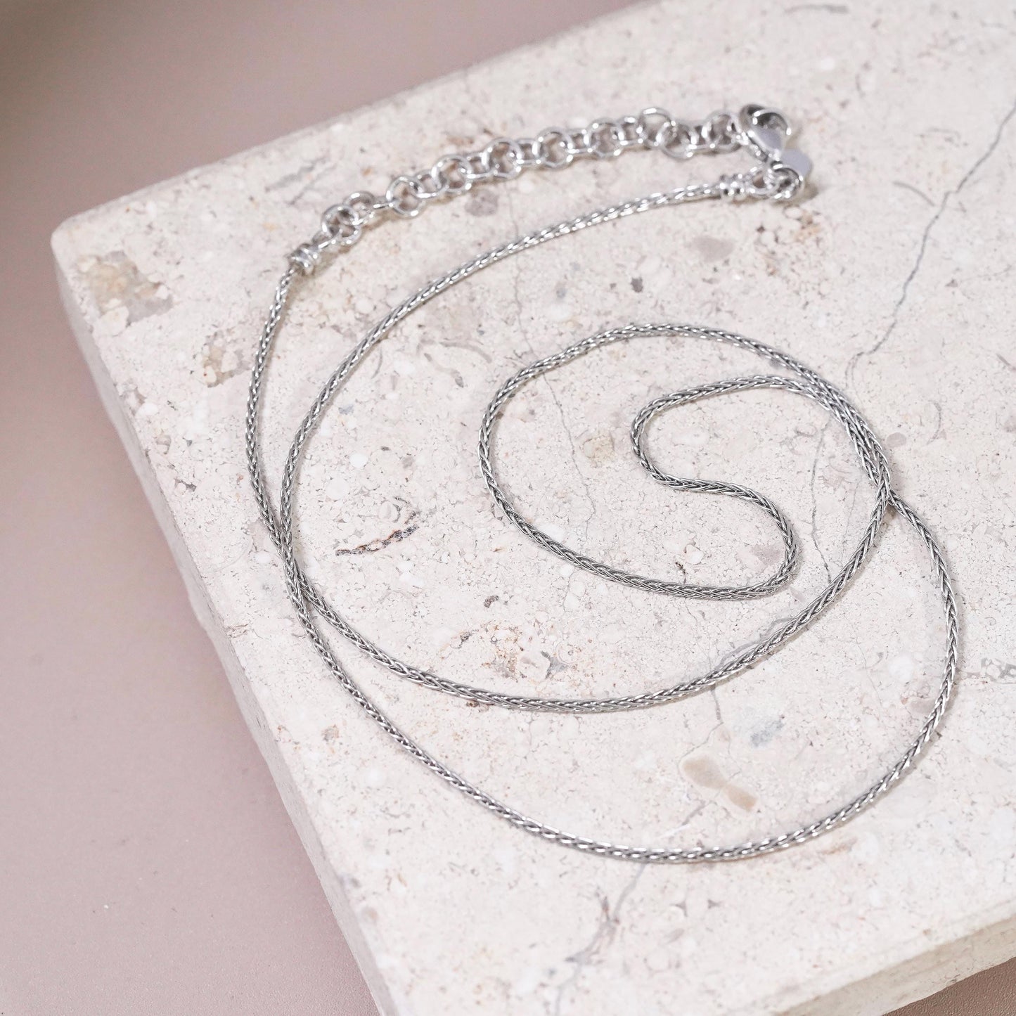 16+2", 2mm, vintage Dyadema Sterling silver handmade necklace, 925 wheat chain