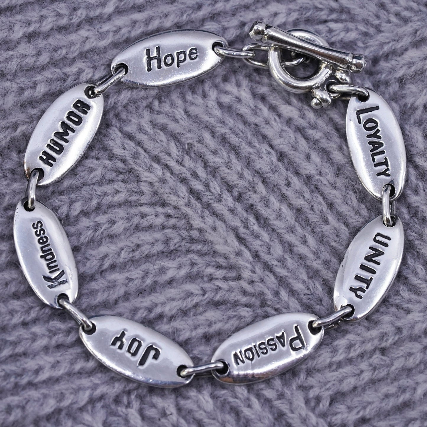 7.5", LHHF Sterling silver bracelet, 925 heart chain embossed “loyalty passion
