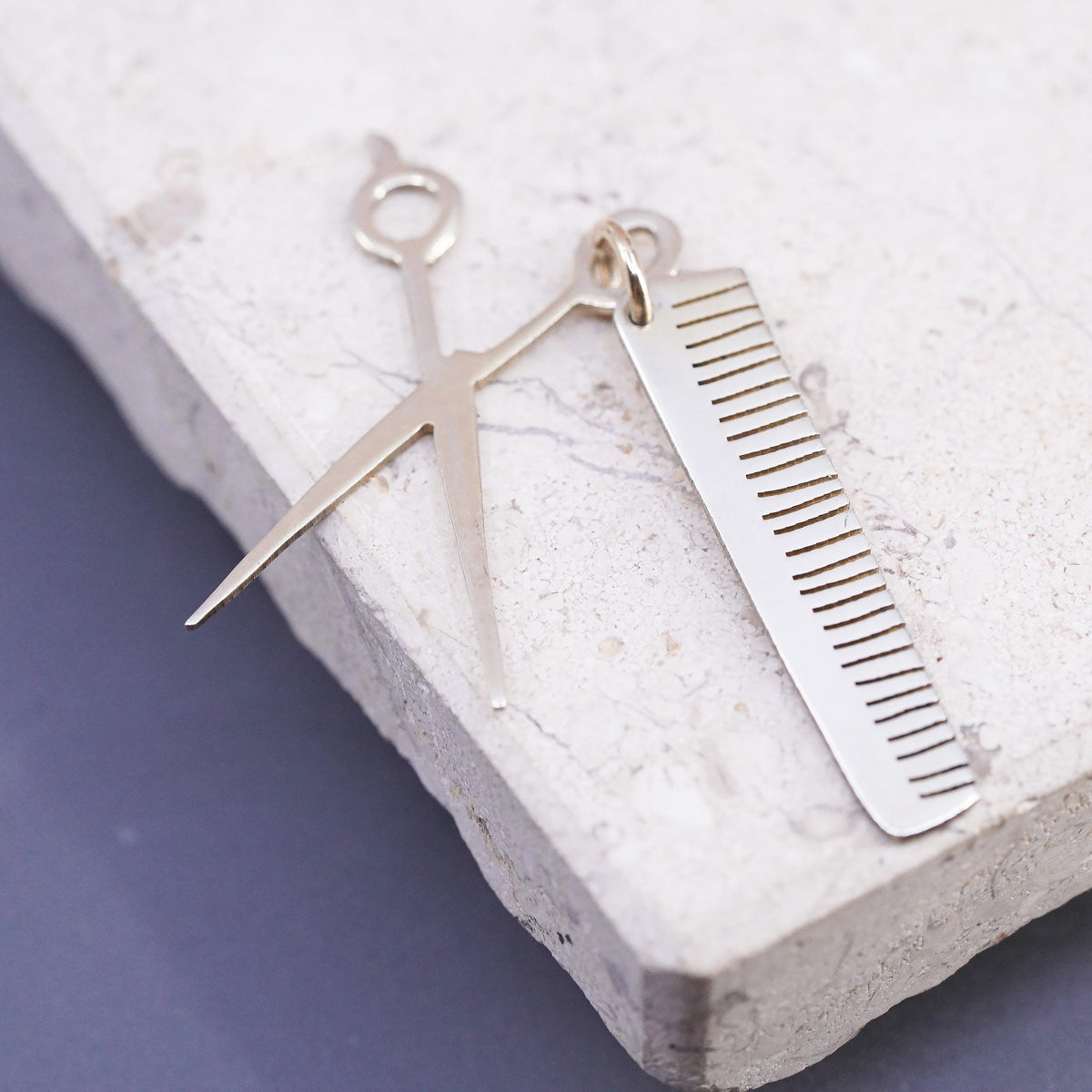 Sterling 925 Silver Hairdresser Scissors Comb Charm Pendant, Barber Hairstylist