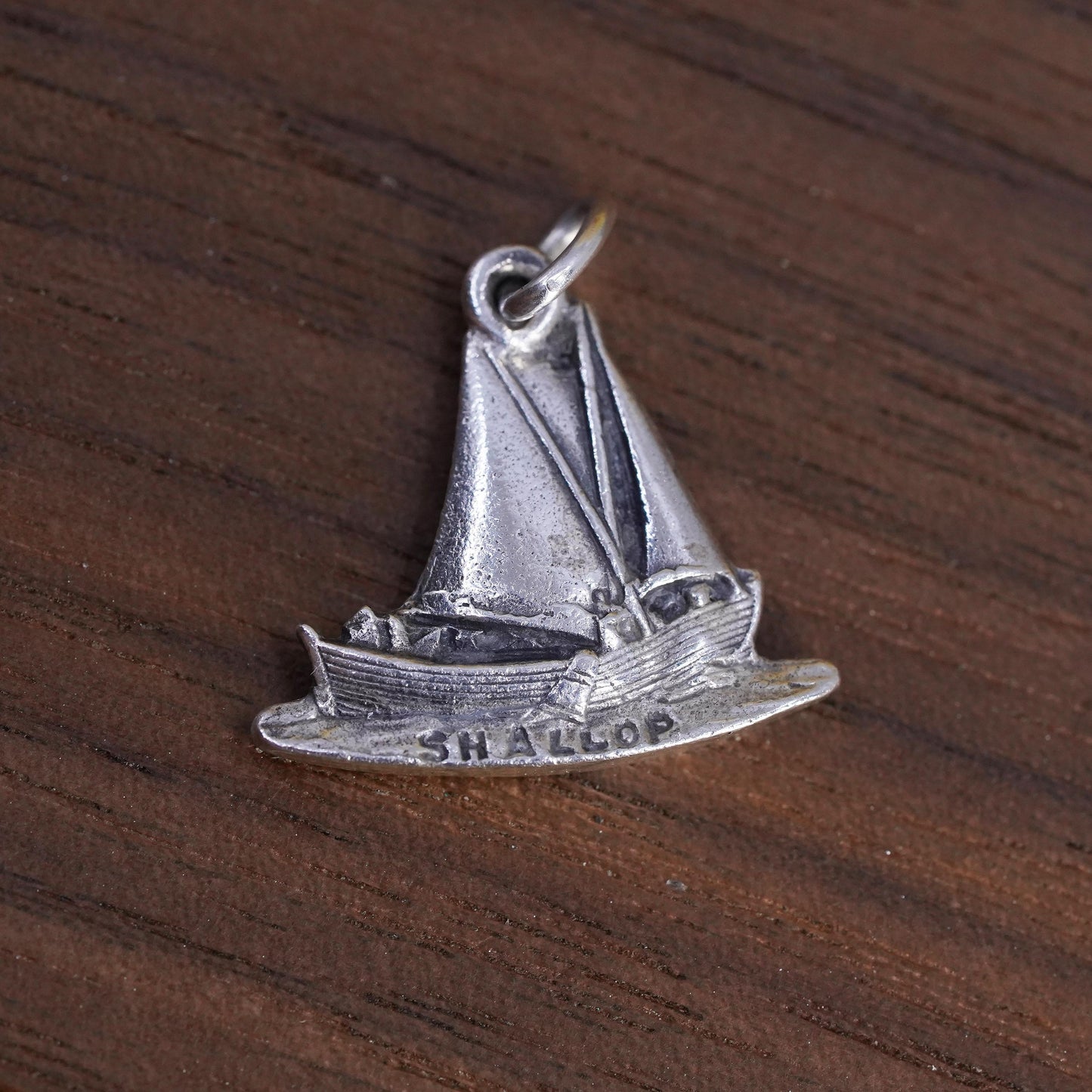 Vintage Sterling silver handmade charm, 925 sailing boat Shallop pendant
