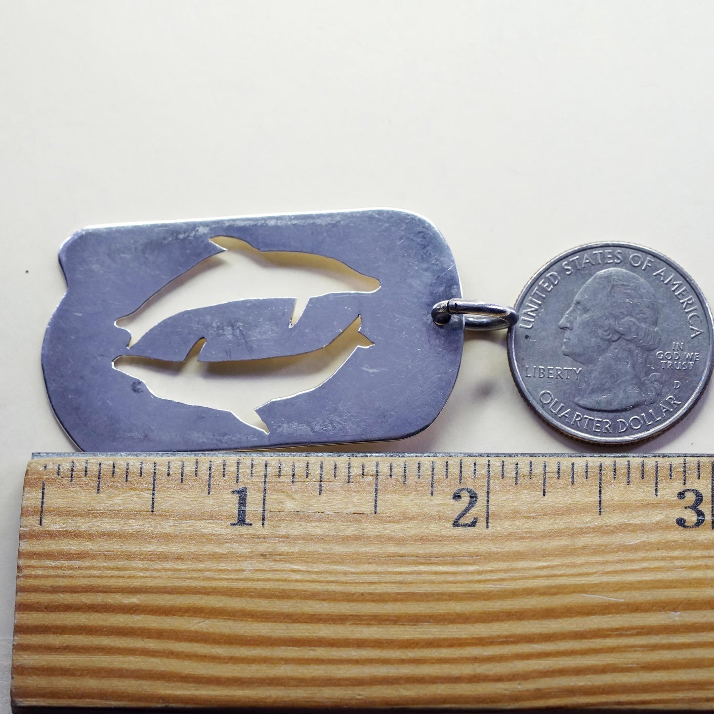 Vintage sterling silver double dolphin pendant, 925 handmade charm