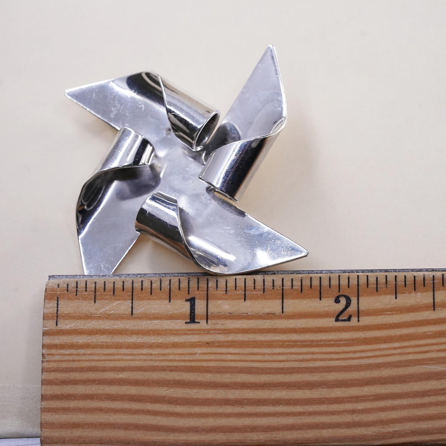 Vintage sterling silver handmade brooch, 925 silver pinwheel, minimalist