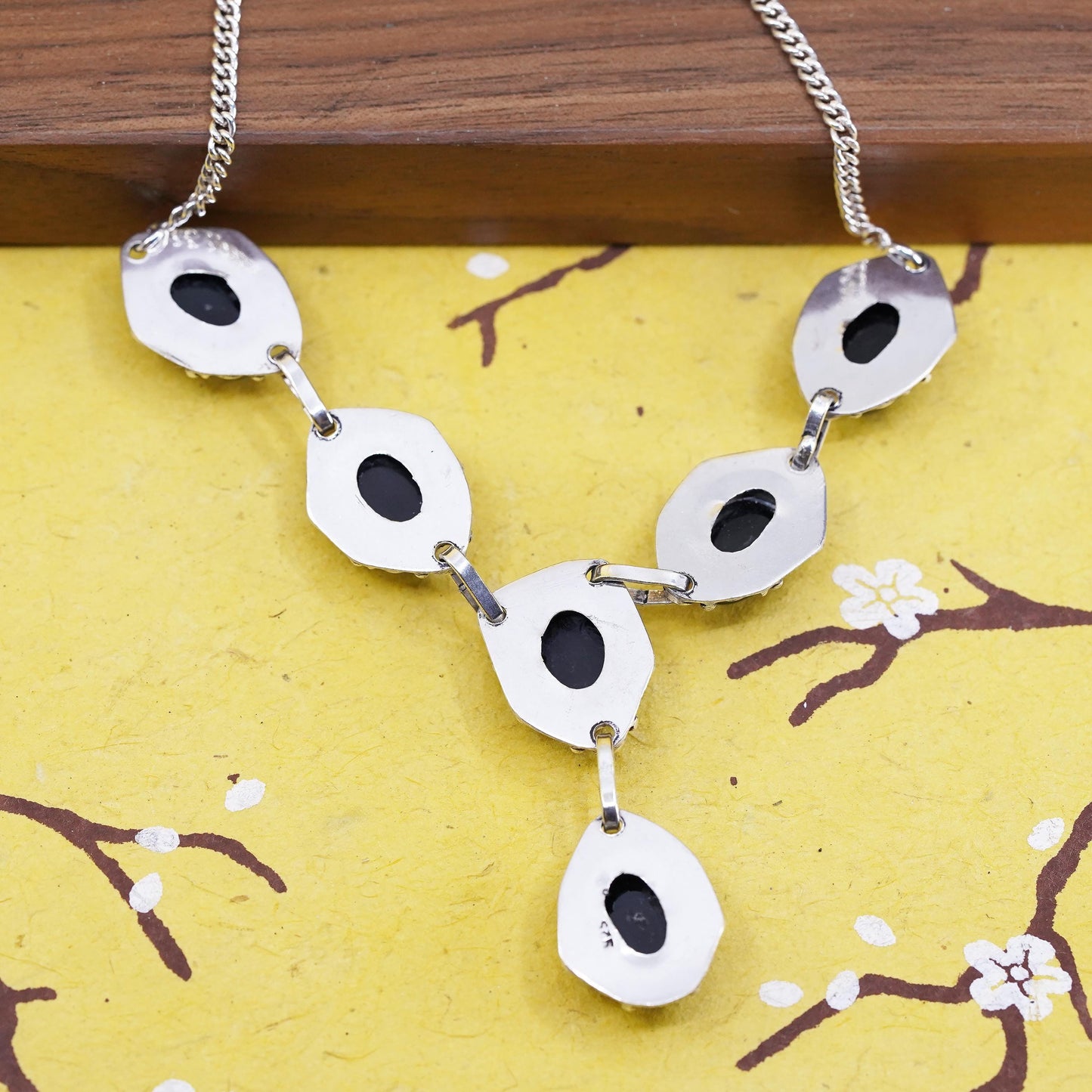 18" 2mm, Sterling silver handmade necklace, 925 curb chain with onyx pendant