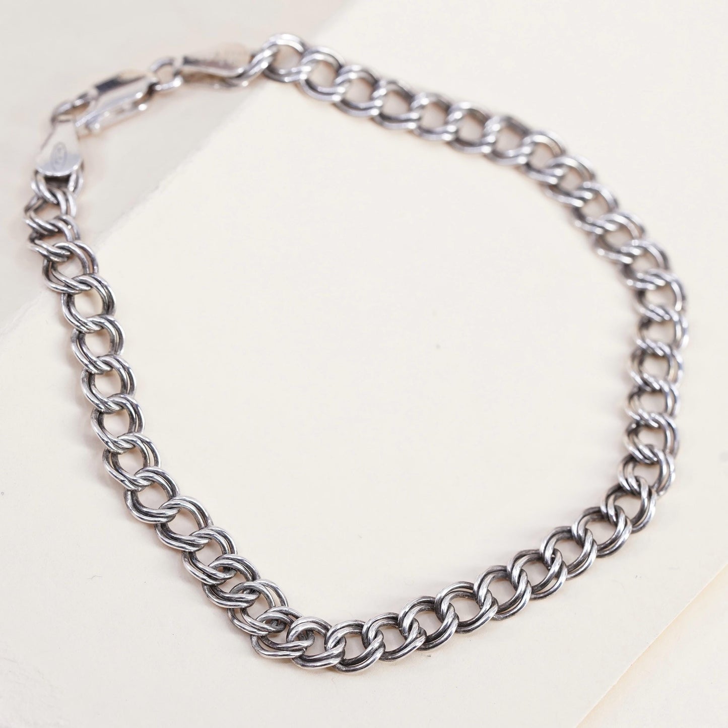 7.75” 5mm, Vintage sterling silver double curb link chain, 925 bracelet