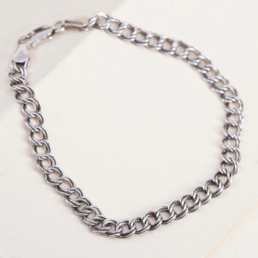 7.75” 5mm, Vintage sterling silver double curb link chain, 925 bracelet