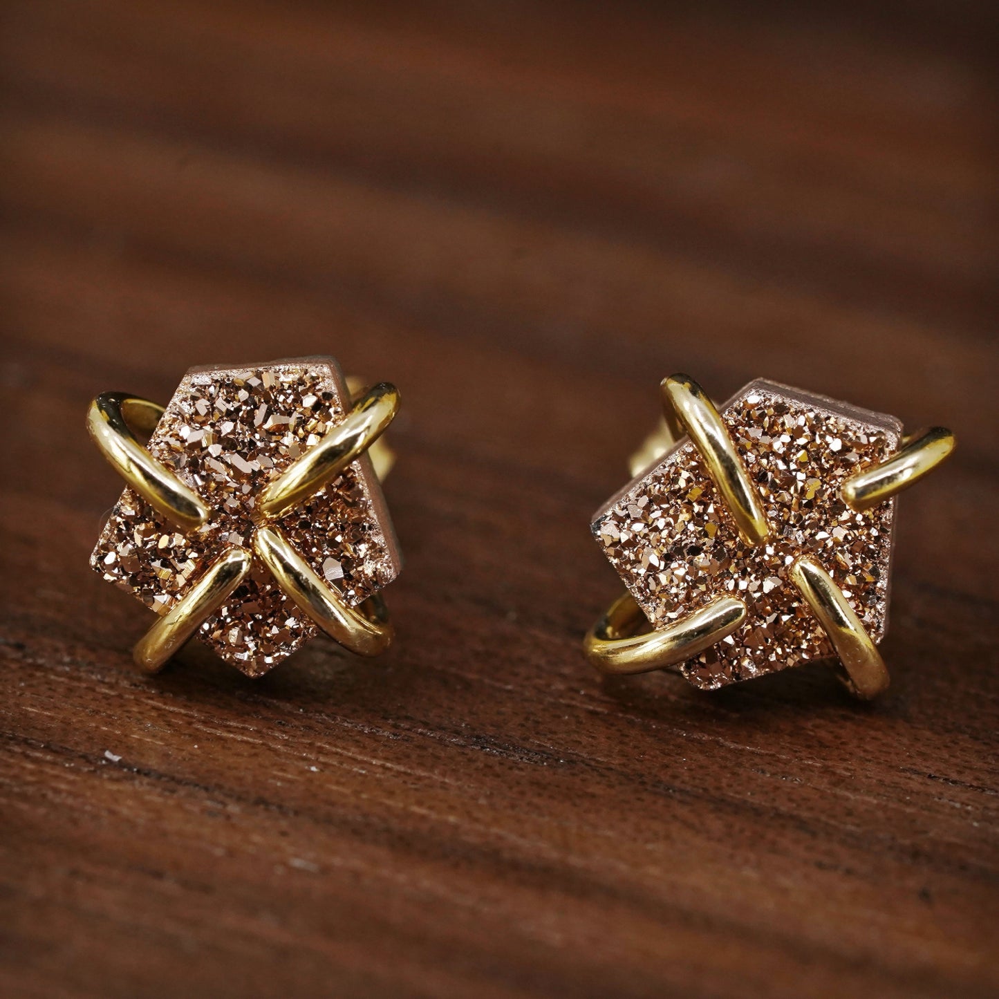 Vermeil gold over Sterling silver natural druzy agate studs, earrings