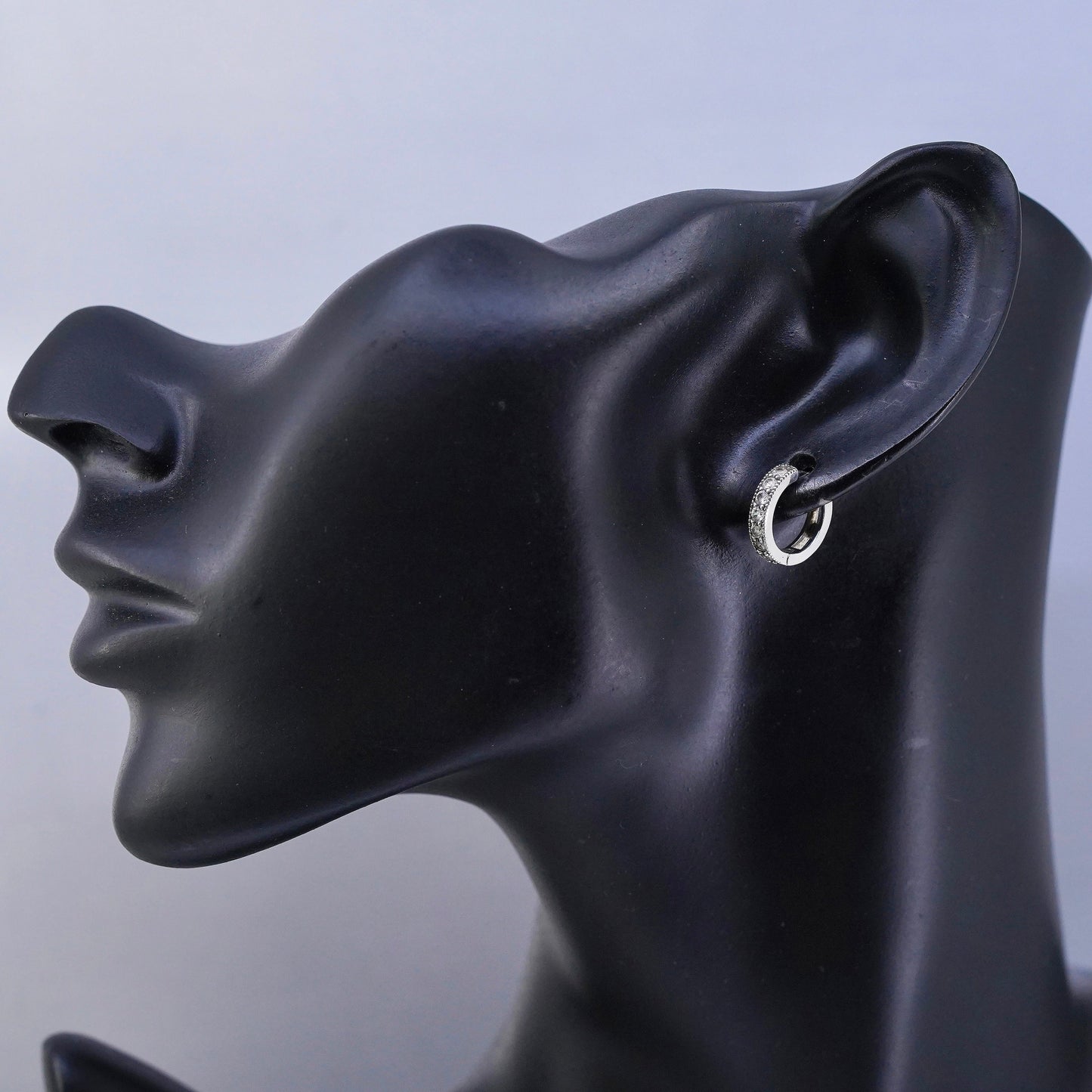 0.5”, vintage Sterling silver handmade earrings, 925 huggie hoops with cz