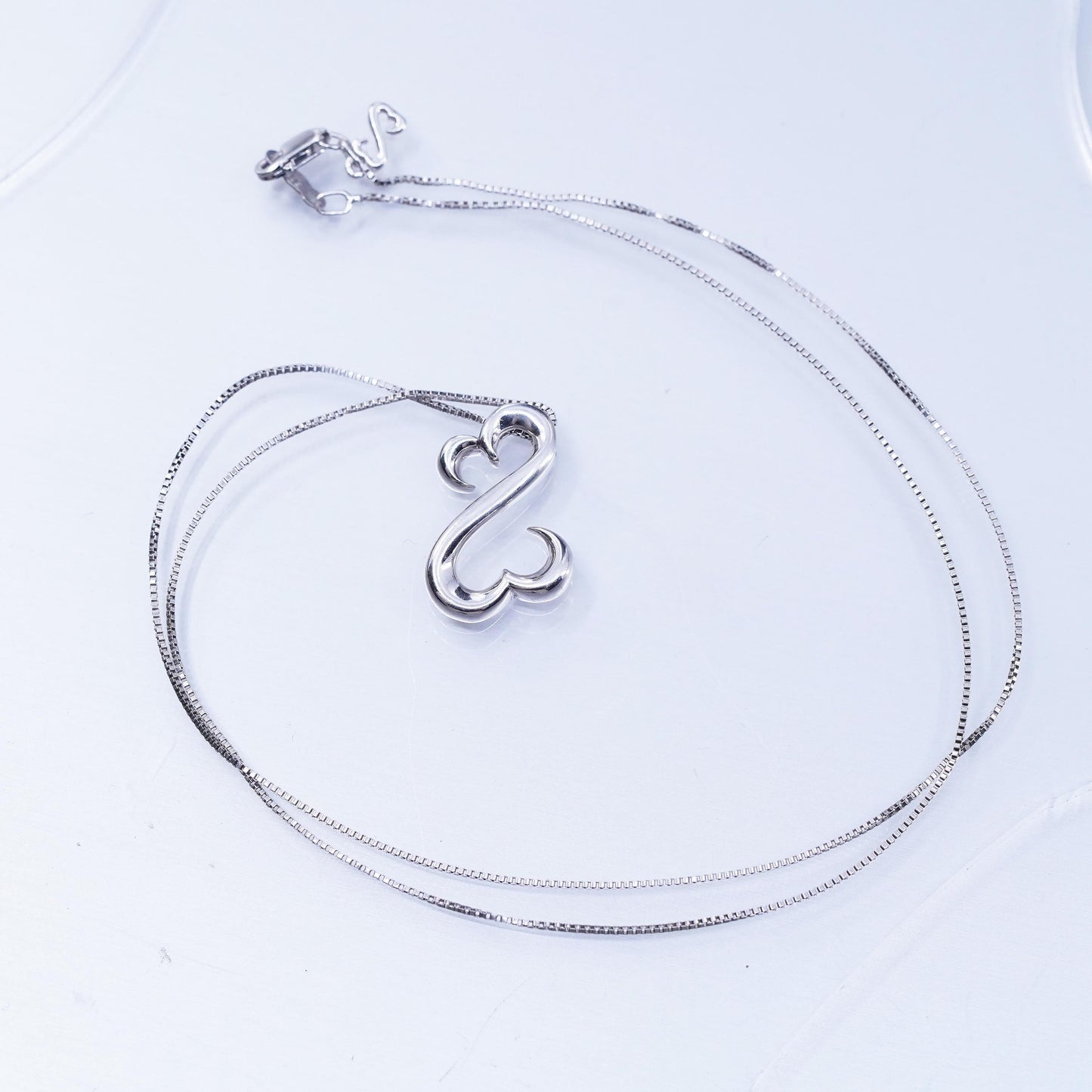 20”, vintage Sterling 925 silver handmade box necklace with open heart pendant