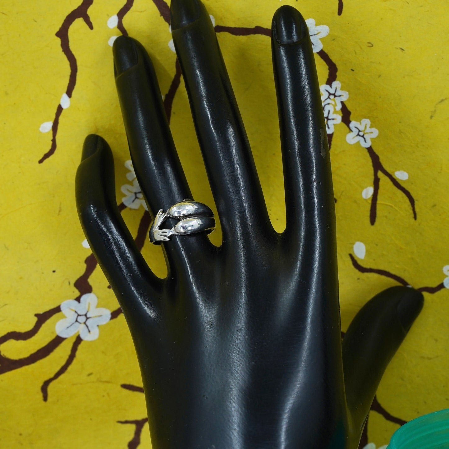 Size 7, vintage Sterling silver handmade ring, 925 double dolphin band