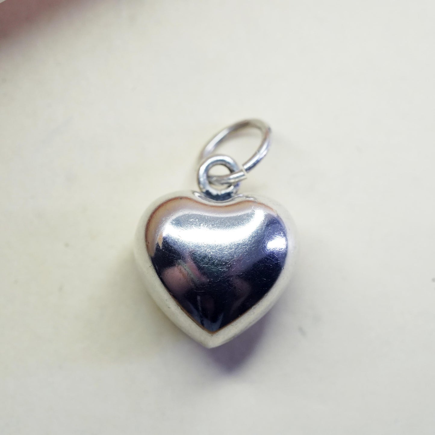 Vintage handmade sterling silver puffy heart, 925 charm pendant