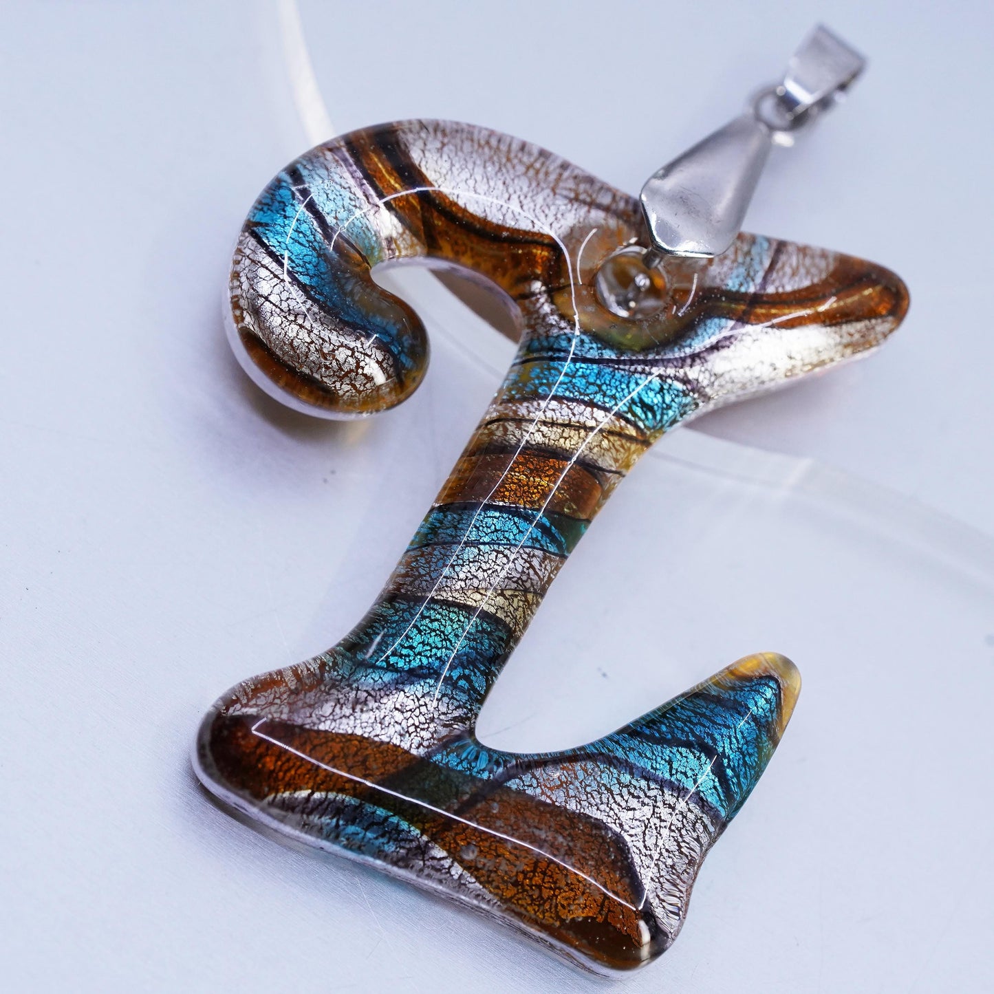 Vintage Dichroic Glass letter L pendant with 18K GF bail