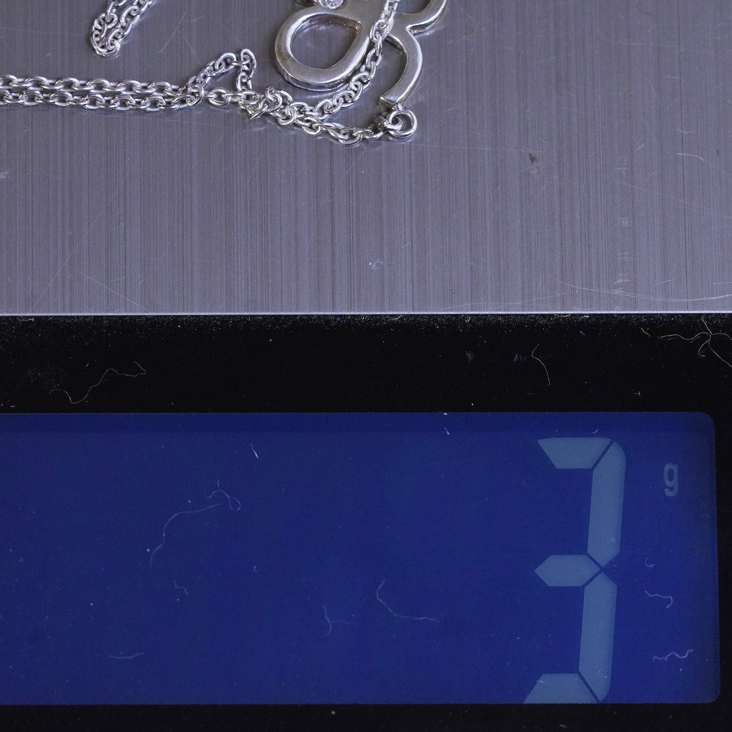 16”, Sterling silver necklace, 925 circle chain with double a pendant diamond