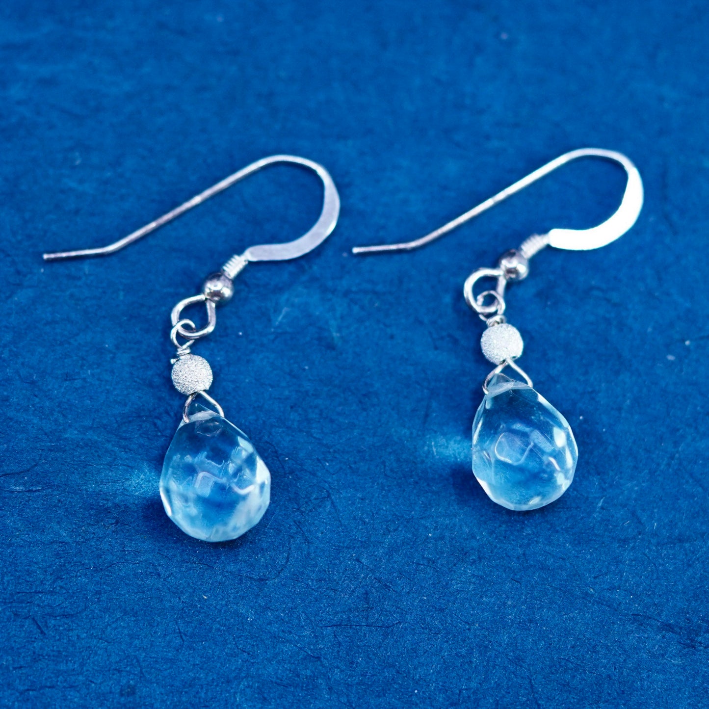 Vintage sterling silver 925 handmade earrings with teardrop blue crystal