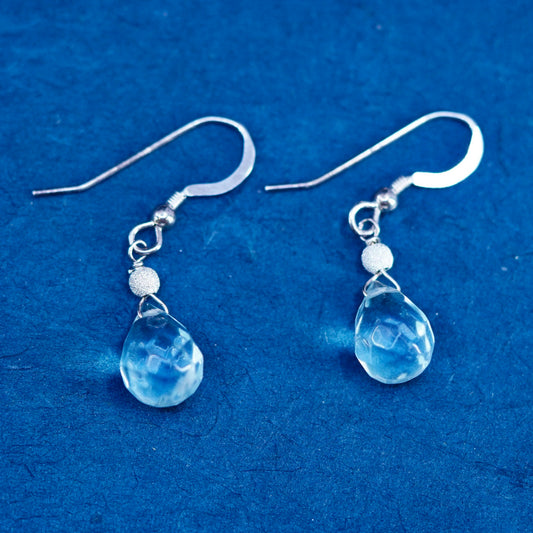 Vintage sterling silver 925 handmade earrings with teardrop blue crystal