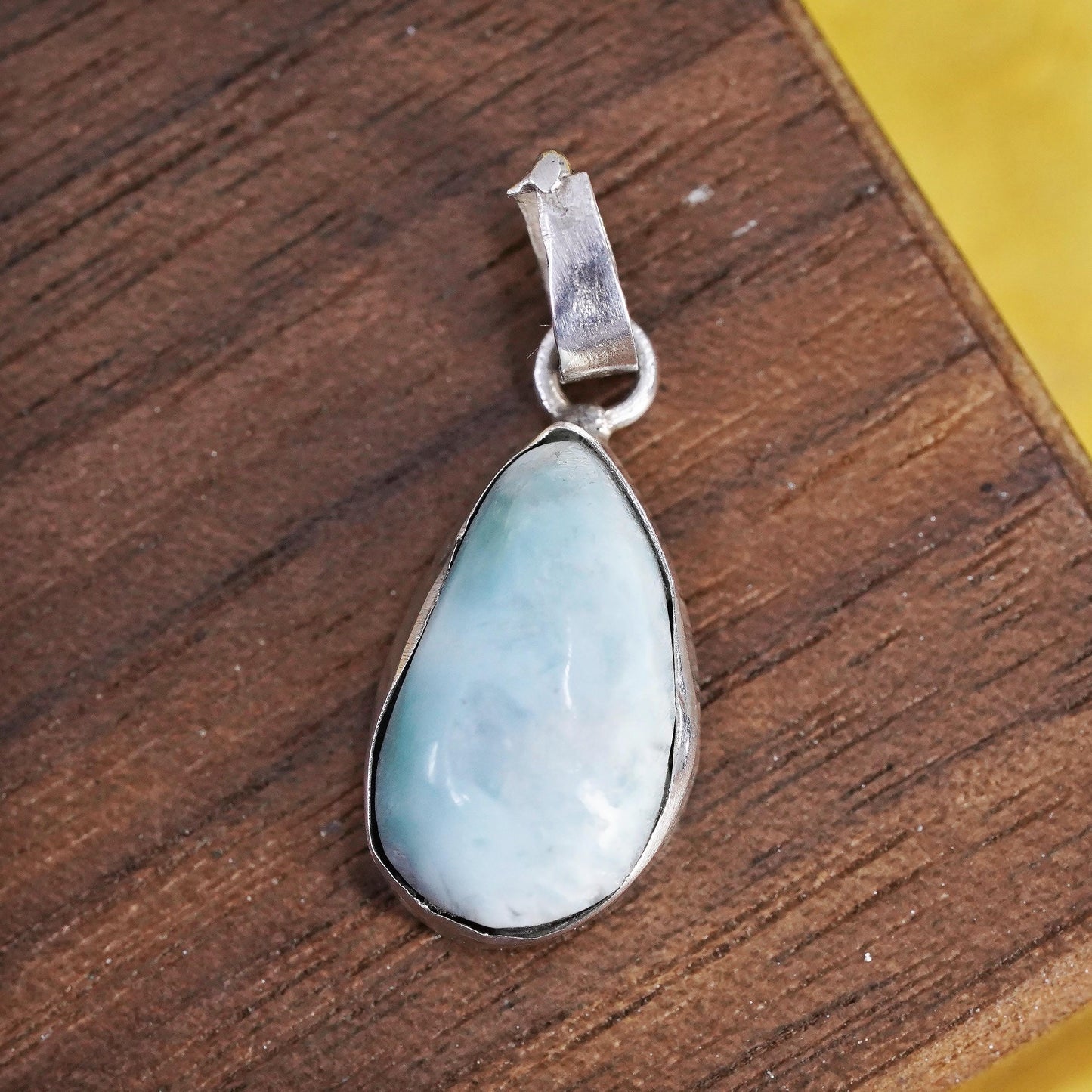 Vintage Sterling silver handmade pendant, 925 teardrop with Larimar