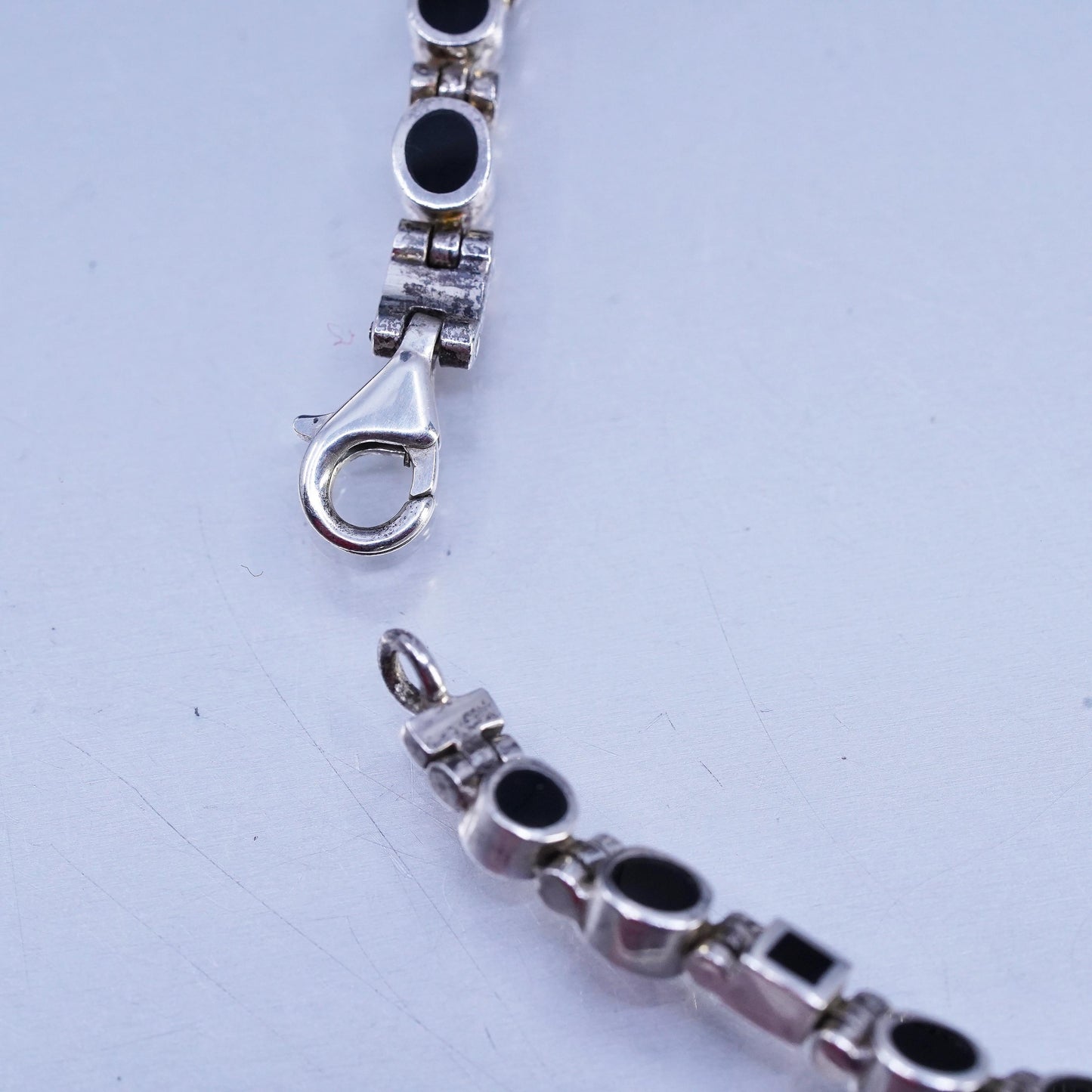 16", vintage Peyote Bird Sterling silver 925 tennis necklace with cluster onyx