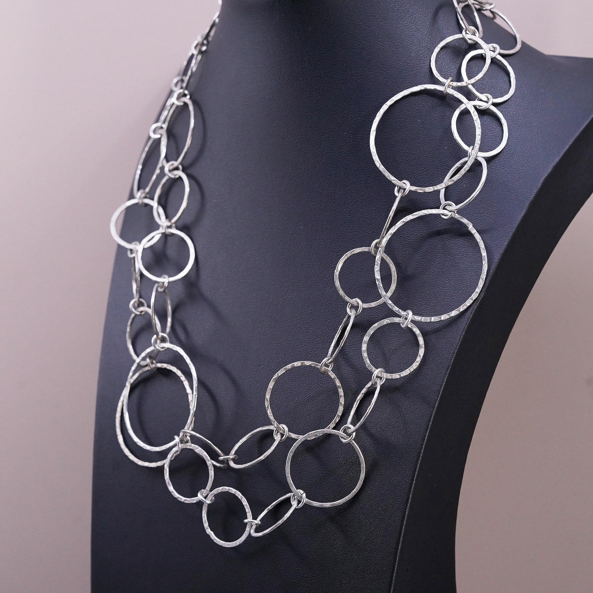 40", vintage Sterling silver extra long sweater necklace, huge 925 circle chain