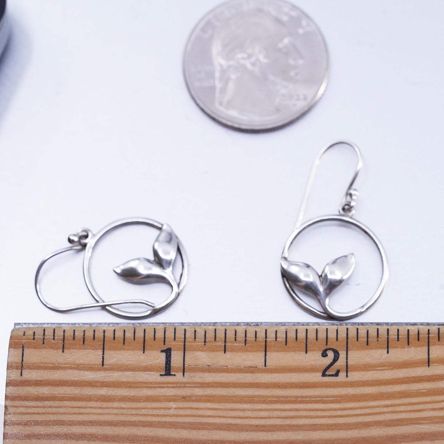 Vintage Sterling 925 silver handmade leaf circle earrings