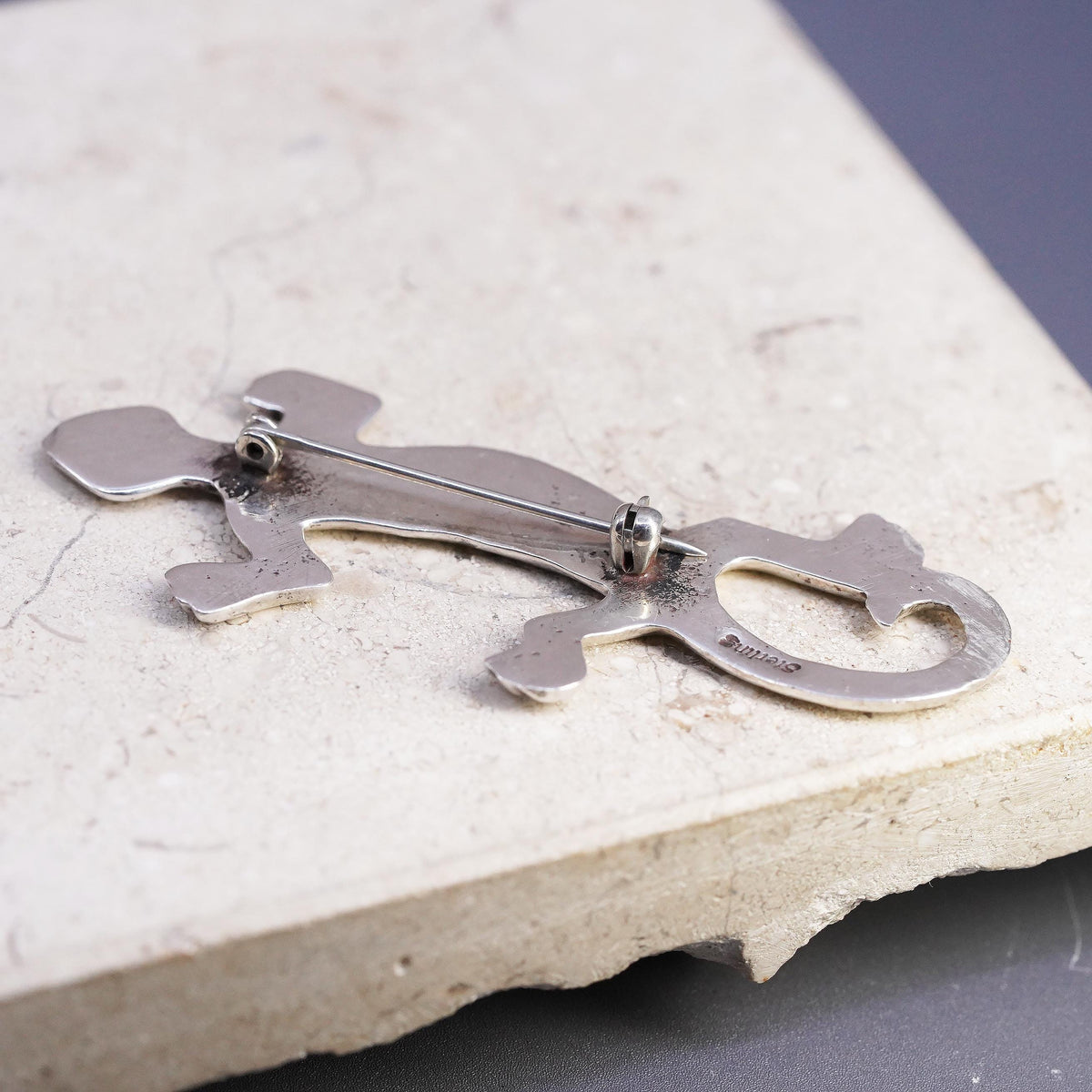 Vintages Native American sterling silver handmade brooch 925 lizard pendant pin
