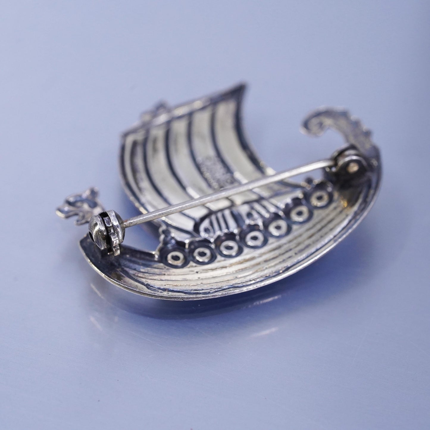 vintage Norway Sterling silver handmade brooch, 925 sailing boat pin w/ enamel