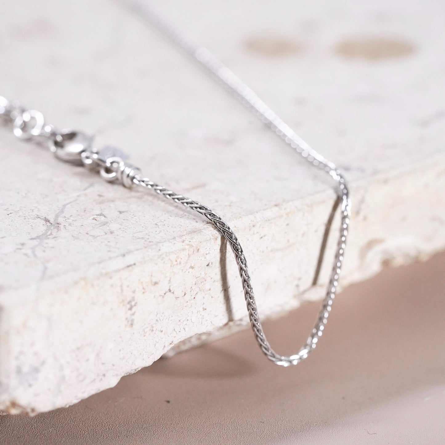 16+2", 2mm, vintage Dyadema Sterling silver handmade necklace, 925 wheat chain